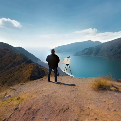 a man standing on a hill overlooking a stunning mountain lake